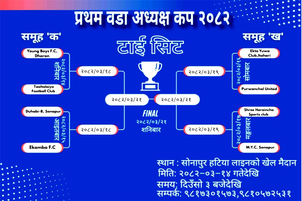 सोनापुरमा हुने प्रथम वडा अध्यक्ष कपको तयारी पूरा (खेलतालिकासहित)
